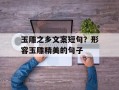 玉雕之乡文案短句？形容玉雕精美的句子
