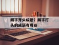 藏字开头成语？藏字打头的成语有哪些