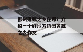 柳州莲藕之乡在哪？介绍一个好地方竹园莲藕之乡作文