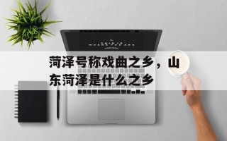 菏泽号称戏曲之乡，山东菏泽是什么之乡