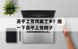 高平上党戏曲之乡？搜一下高平上党梆子